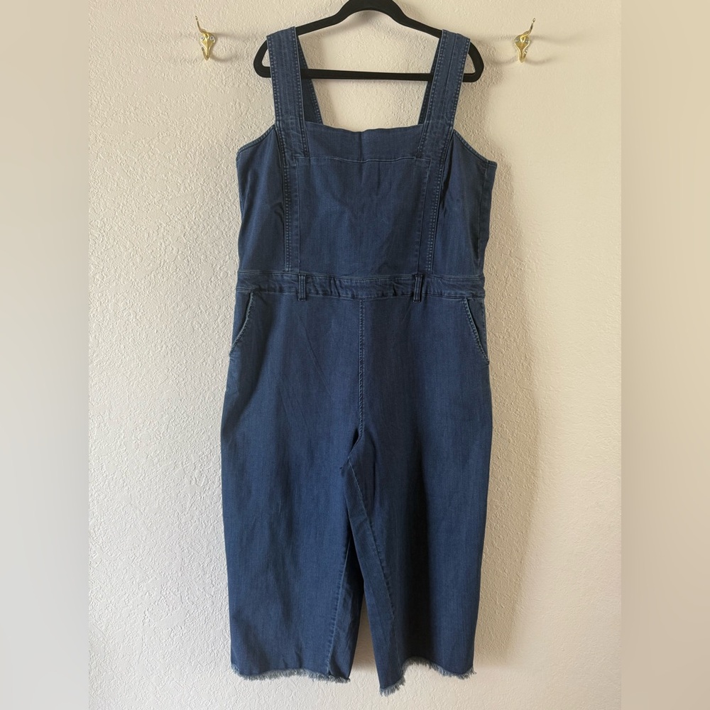 Rachel Rachel Roy Cropped Dark Wash Denim Overalls Women’s 20 W Raw Hem Stretchy
